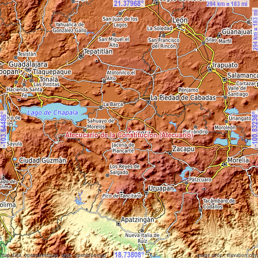 Topographic map of Atecucario de la Constitución (Atecuario)