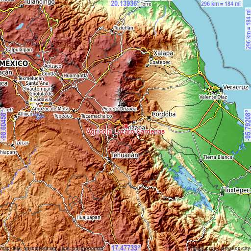 Topographic map of Agrícola Lázaro Cárdenas