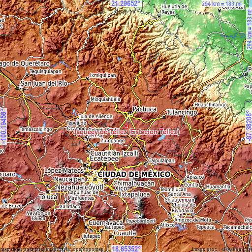 Topographic map of Jagüey de Téllez (Estación Téllez)