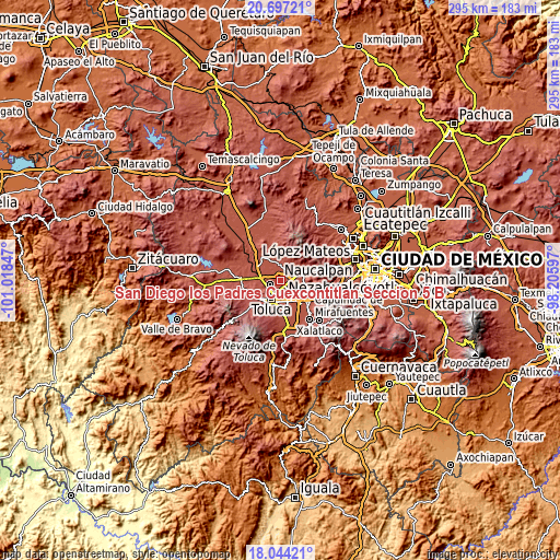 Topographic map of San Diego los Padres Cuexcontitlán Sección 5 B