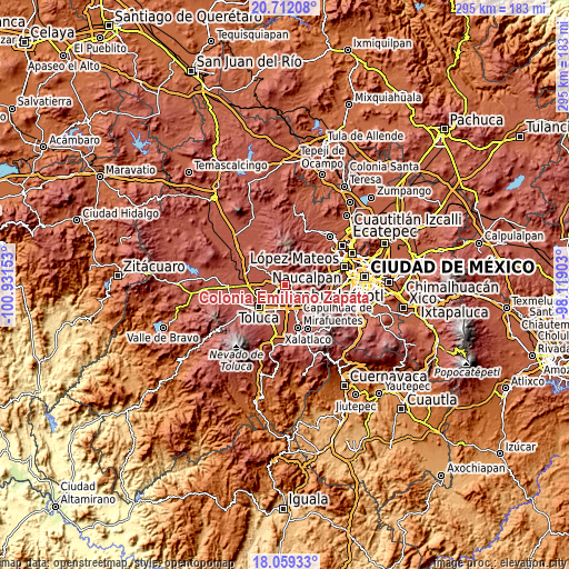 Topographic map of Colonia Emiliano Zapata