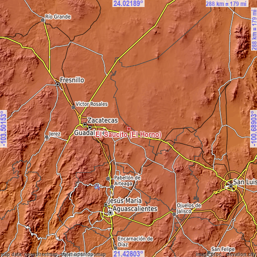 Topographic map of El Saucito (El Horno)