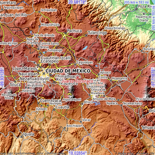 Topographic map of Juárez Coronaco