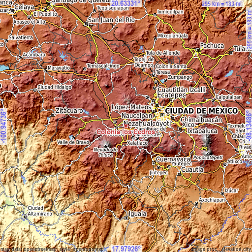 Topographic map of Colonia los Cedros