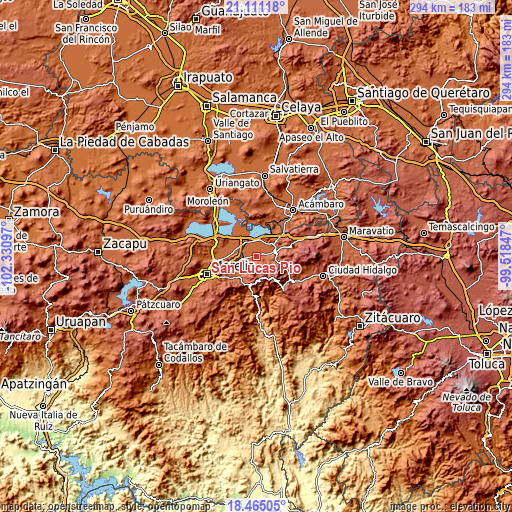 Topographic map of San Lucas Pío