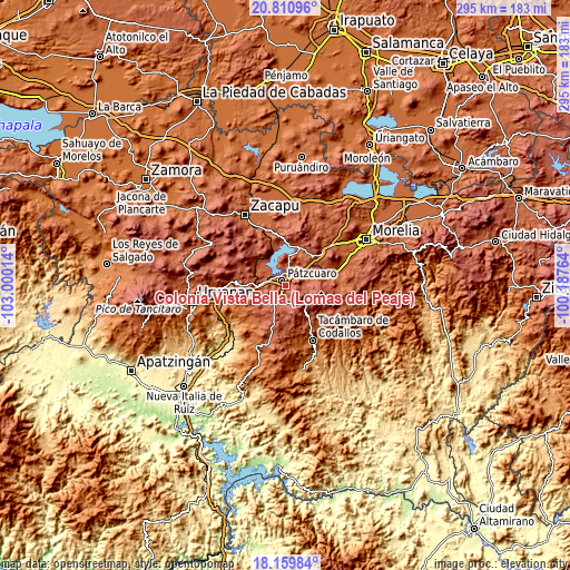 Topographic map of Colonia Vista Bella (Lomas del Peaje)