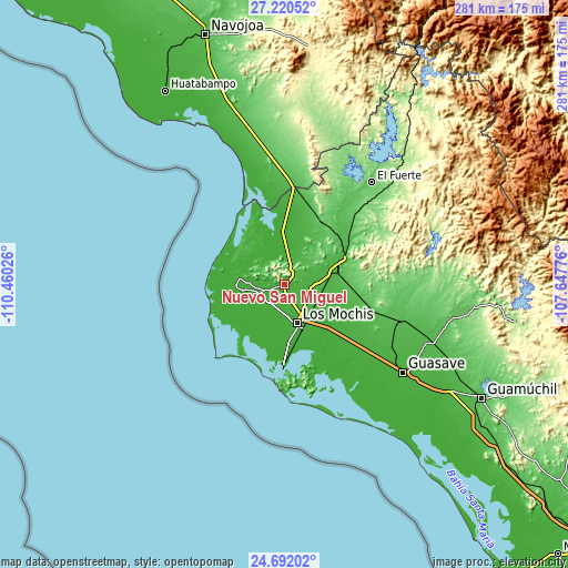 Topographic map of Nuevo San Miguel