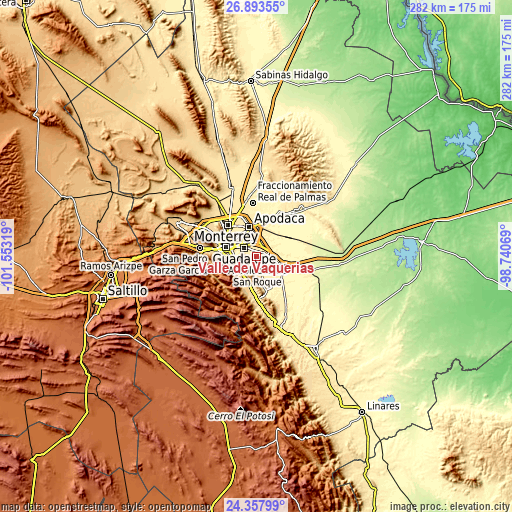 Topographic map of Valle de Vaquerías