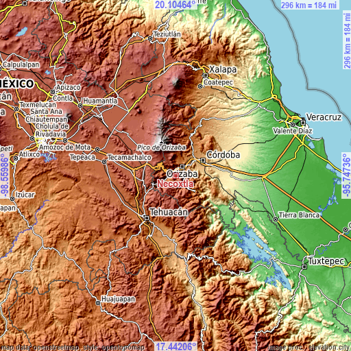 Topographic map of Necoxtla