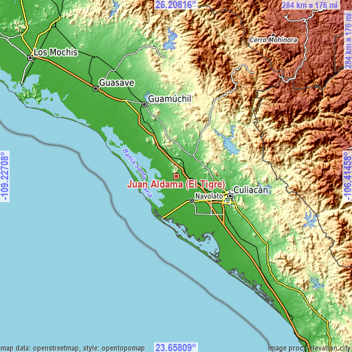 Topographic map of Juan Aldama (El Tigre)