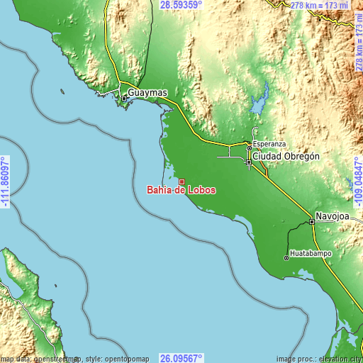 Topographic map of Bahía de Lobos