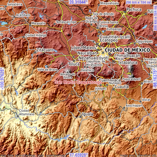 Topographic map of San Martín Coapaxtongo