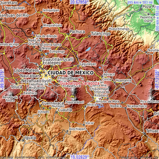 Topographic map of Guadalupe Zaragoza