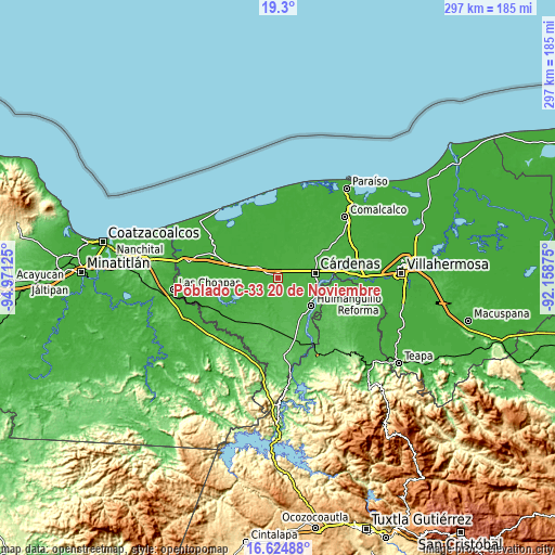 Topographic map of Poblado C-33 20 de Noviembre