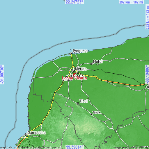 Topographic map of Leona Vicario