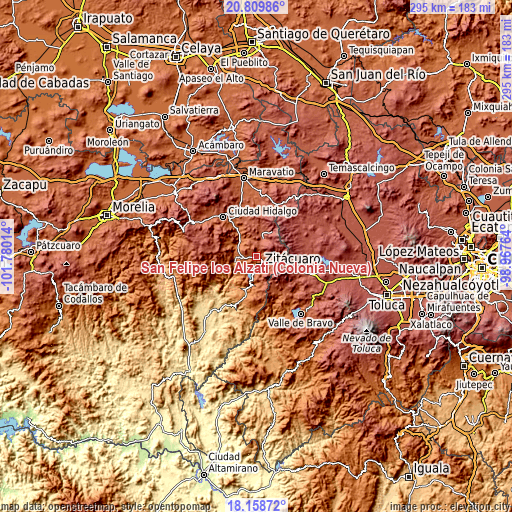 Topographic map of San Felipe los Alzati (Colonia Nueva)