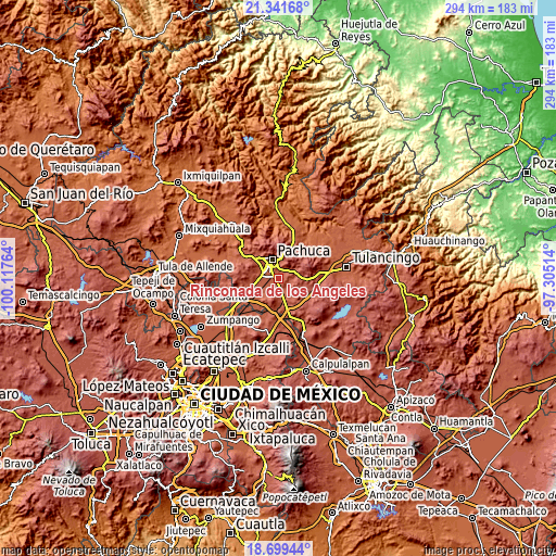 Topographic map of Rinconada de los Ángeles