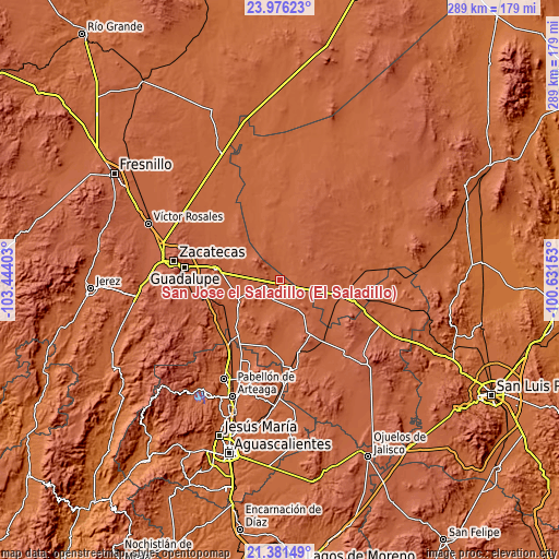 Topographic map of San José el Saladillo (El Saladillo)