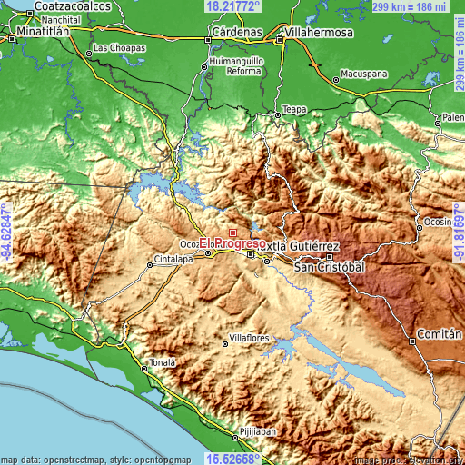 Topographic map of El Progreso