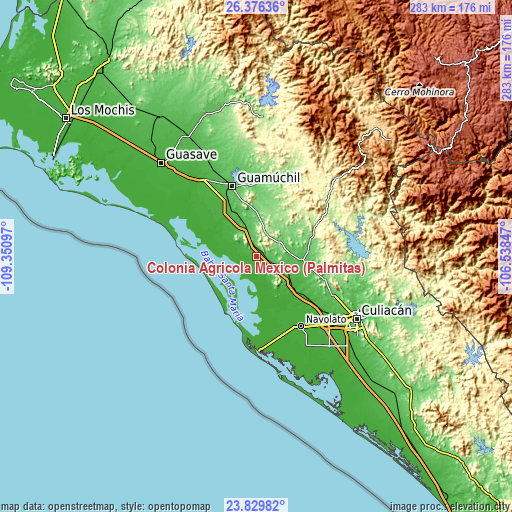 Topographic map of Colonia Agrícola México (Palmitas)