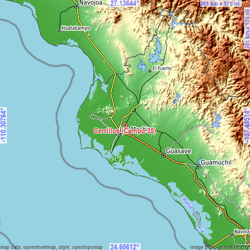 Topographic map of Cerrillos (Campo 35)