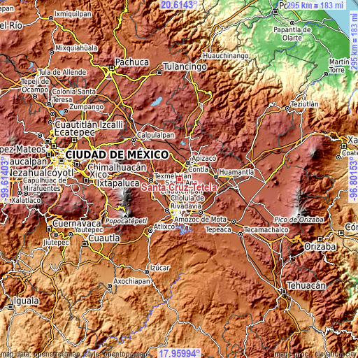 Topographic map of Santa Cruz Tetela