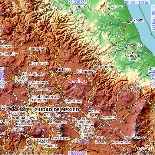 Topographic map of Almoloya