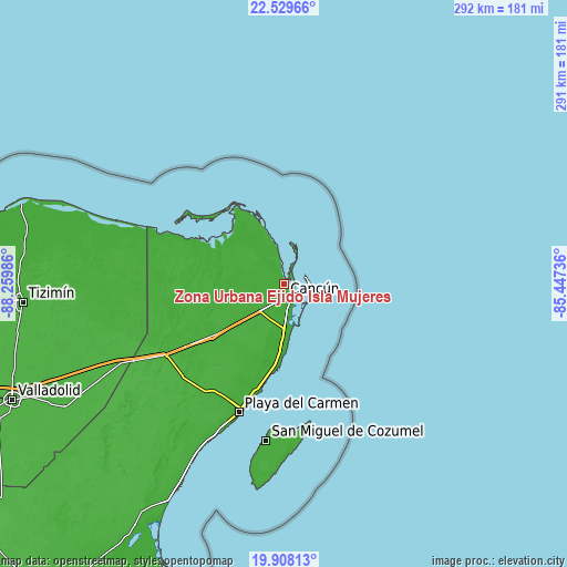 Topographic map of Zona Urbana Ejido Isla Mujeres