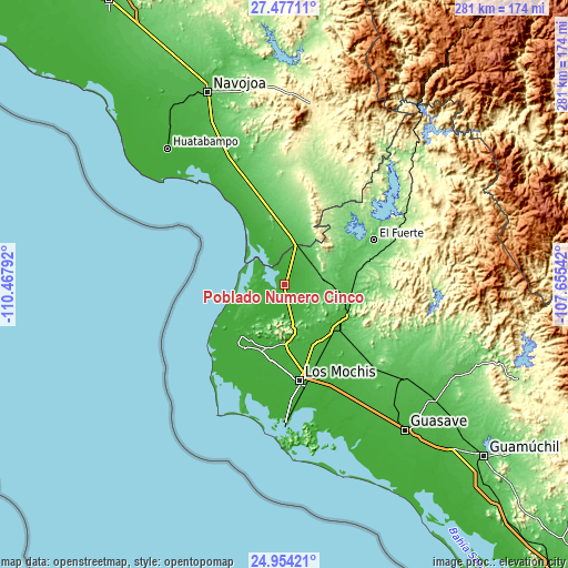 Topographic map of Poblado Número Cinco