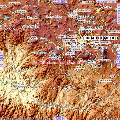 Topographic map of Santa María Aranzazú (Santa María)