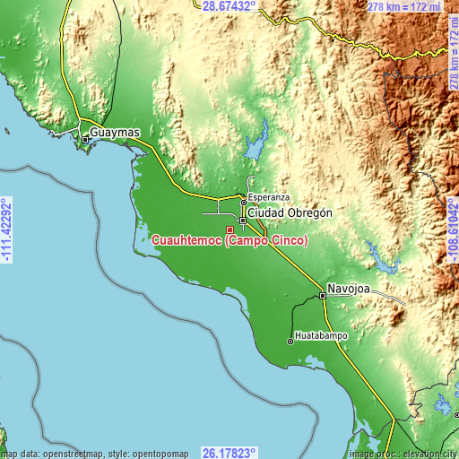 Topographic map of Cuauhtémoc (Campo Cinco)