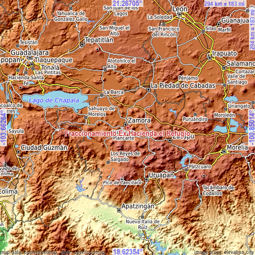 Topographic map of Fraccionamiento Ex-Hacienda el Refugio
