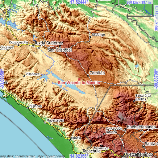 Topographic map of San Vicente la Mesilla