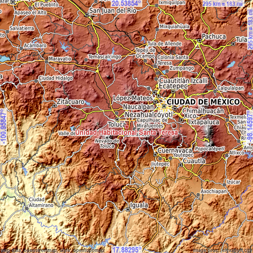 Topographic map of Unidad Habitacional Santa Teresa