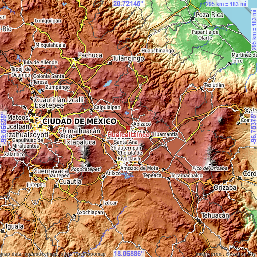 Topographic map of Hualcaltzinco