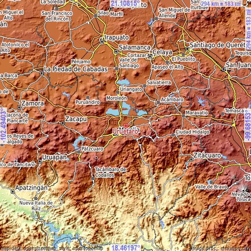 Topographic map of Uruétaro