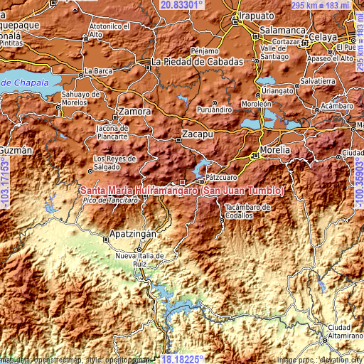 Topographic map of Santa María Huiramangaro (San Juan Tumbio)