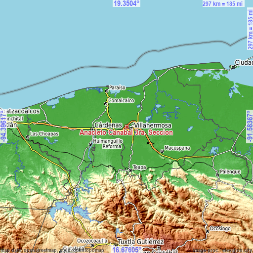 Topographic map of Anacleto Canabal 3ra. Sección