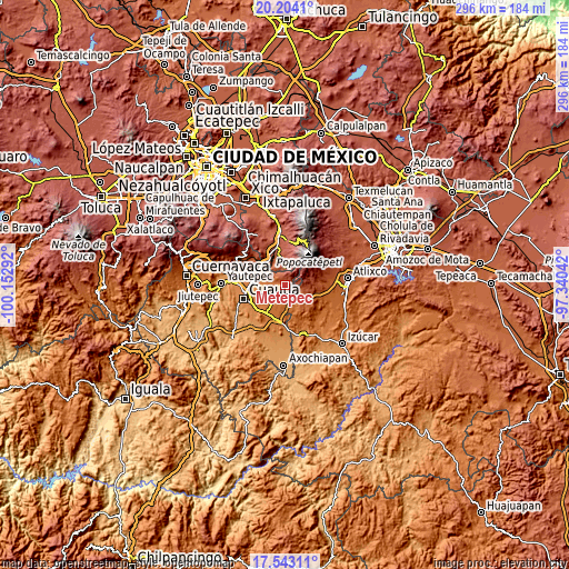Topographic map of Metepec