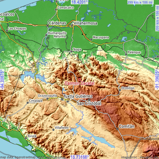 Topographic map of Carmen Zacatal