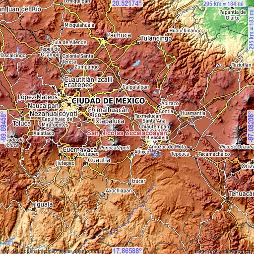 Topographic map of San Nicolás Zecalacoayan