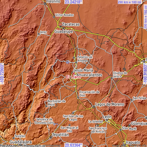 Topographic map of El Llano