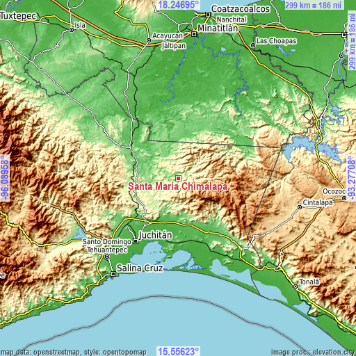 Topographic map of Santa María Chimalapa