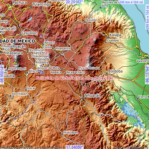 Topographic map of Bellavista de Victoria (San José Bellavista)