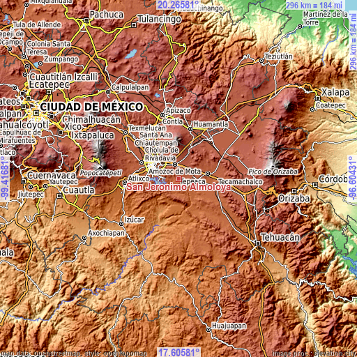 Topographic map of San Jerónimo Almoloya