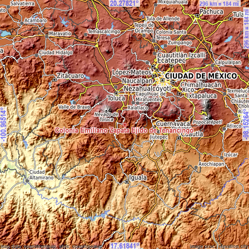 Topographic map of Colonia Emiliano Zapata Ejido de Tenancingo