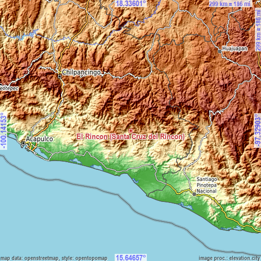 Topographic map of El Rincón (Santa Cruz del Rincón)