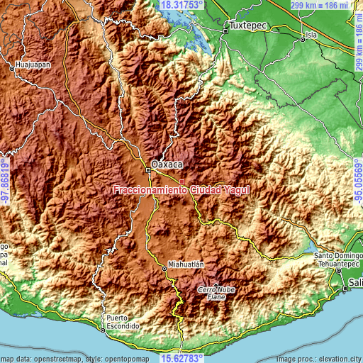 Topographic map of Fraccionamiento Ciudad Yagul