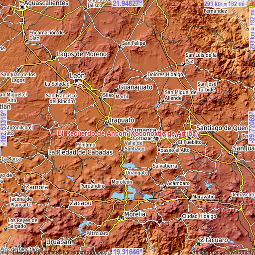 Topographic map of El Recuerdo de Ancón (Xoconoxtle de Arriba)