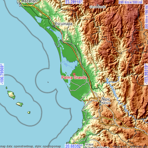 Topographic map of Palma Grande